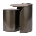 Walnut and Antique Chrome Side Tables, Set of 2