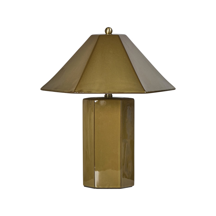 Green Faceted Ceramic Table Lamp, 45cm, Bedside