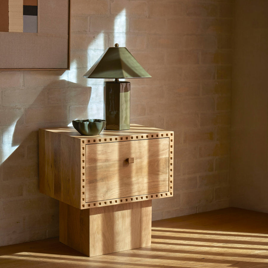 Green Faceted Ceramic Table Lamp, 45cm, Bedside