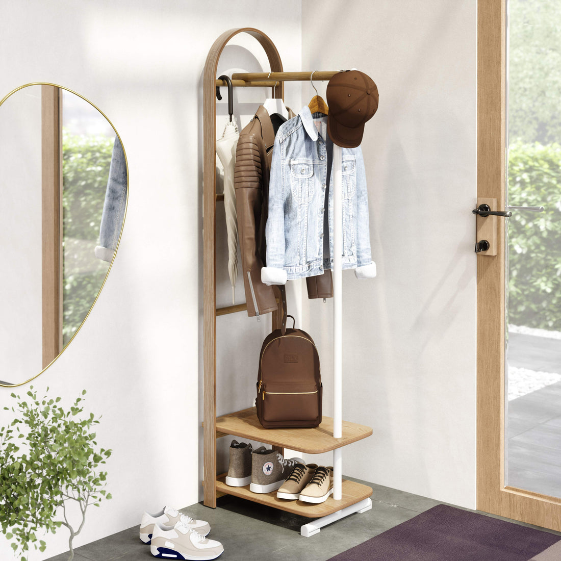 White and Natural Ashwood Coat Rack 168cm