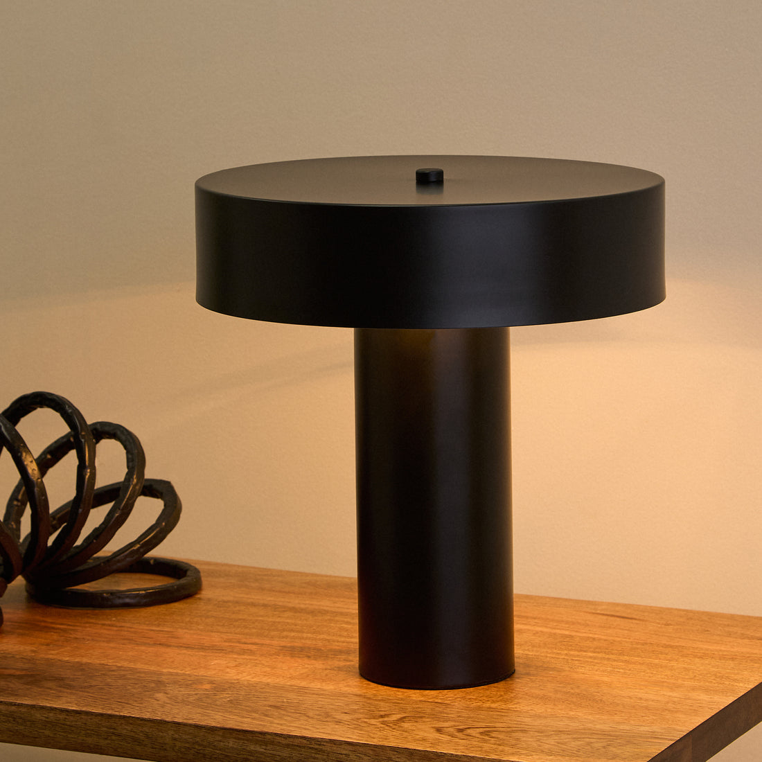 Black Iron Table Lamp, Cylindrical