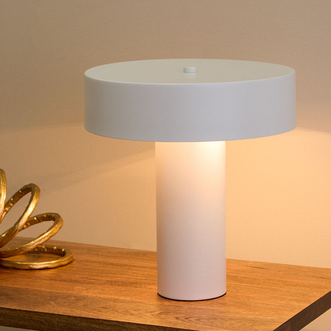 White and Brass Iron Table Lamp, Cylindrical