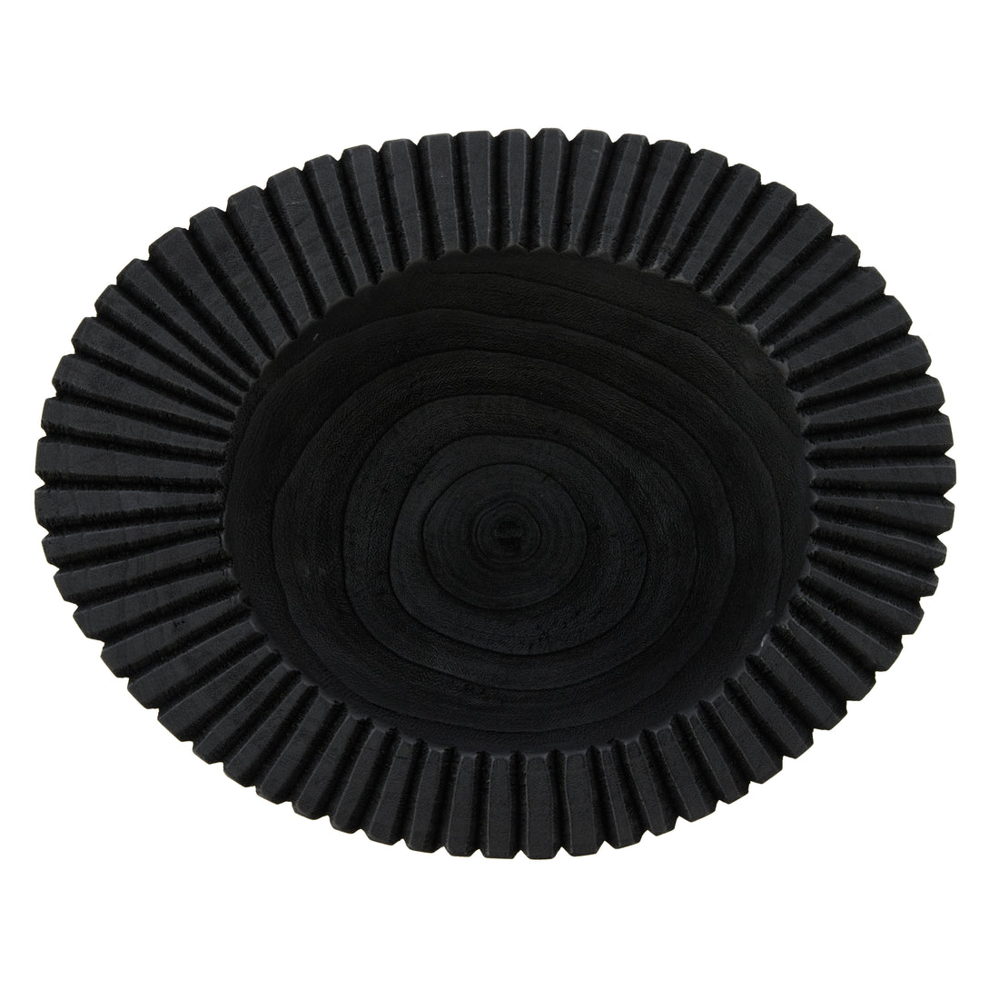 Black Ribbed Timber Bowl 32cm
