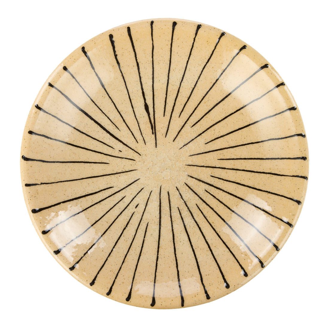 Large Beige and Black Striped Stoneware Dish