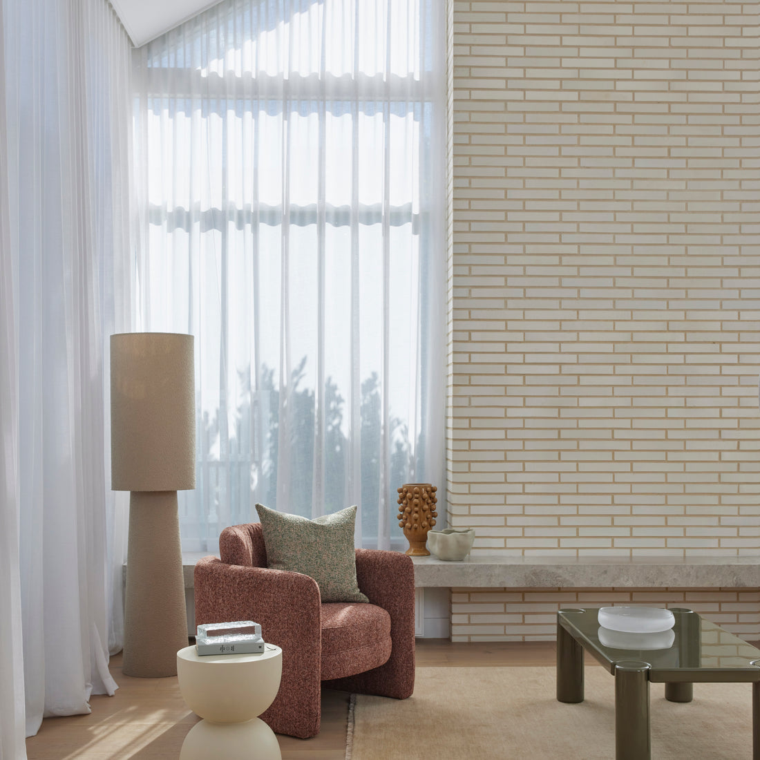 Taupe Boucle Floor Lamp, Tall 165cm
