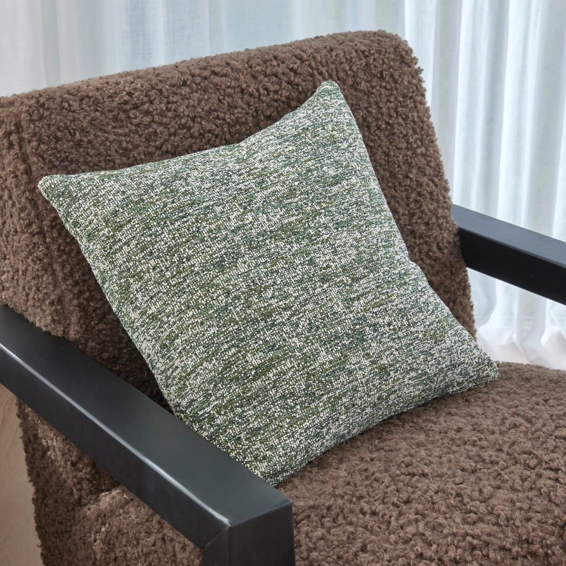 Dark Green Boucle Cushion 50cm, Sofa Cushion with Insert