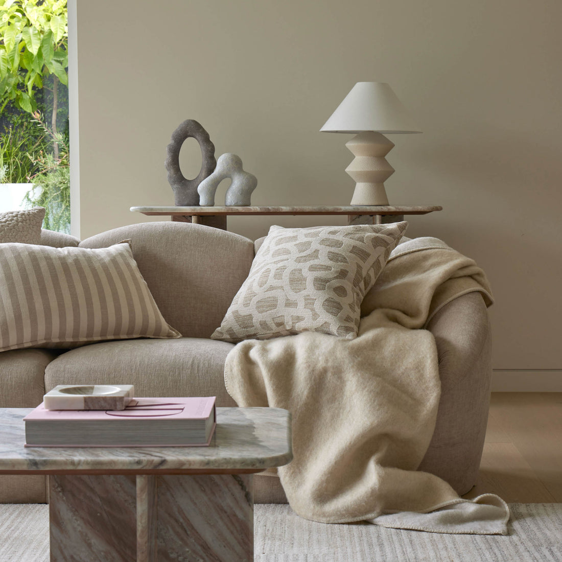 Ivory Wool Blend Throw, 130x180cm