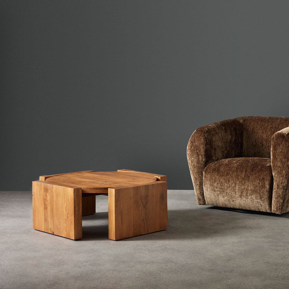 Light Walnut Mango Wood Coffee Table 90cm