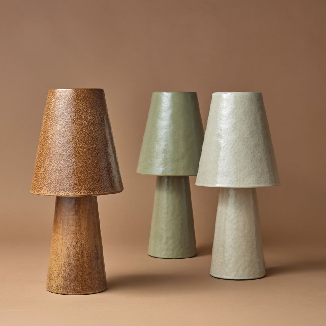 Green Ceramic Table Lamp, Reactive Glaze