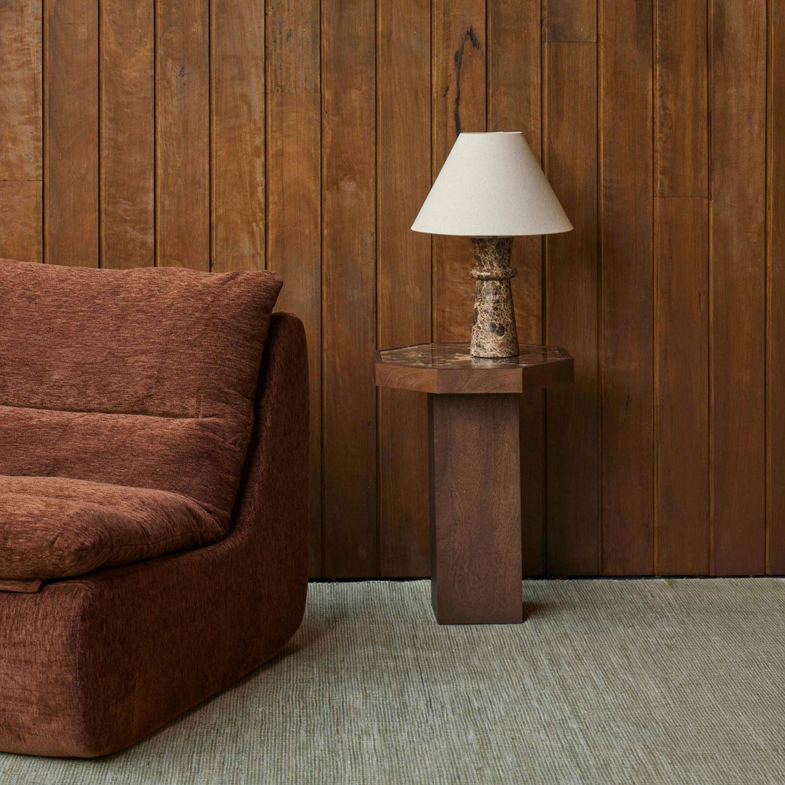 Brown and Natural Marble Table Lamp, Tall