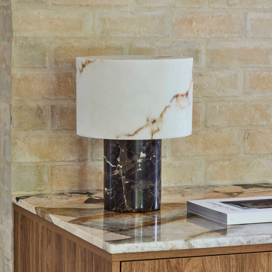 Brown and White Marble Table Lamp, Tall