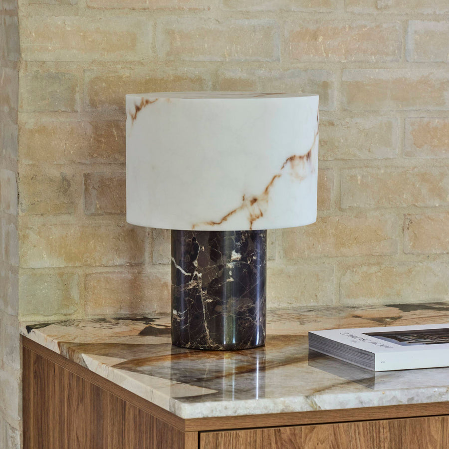 Brown and White Marble Table Lamp, Tall