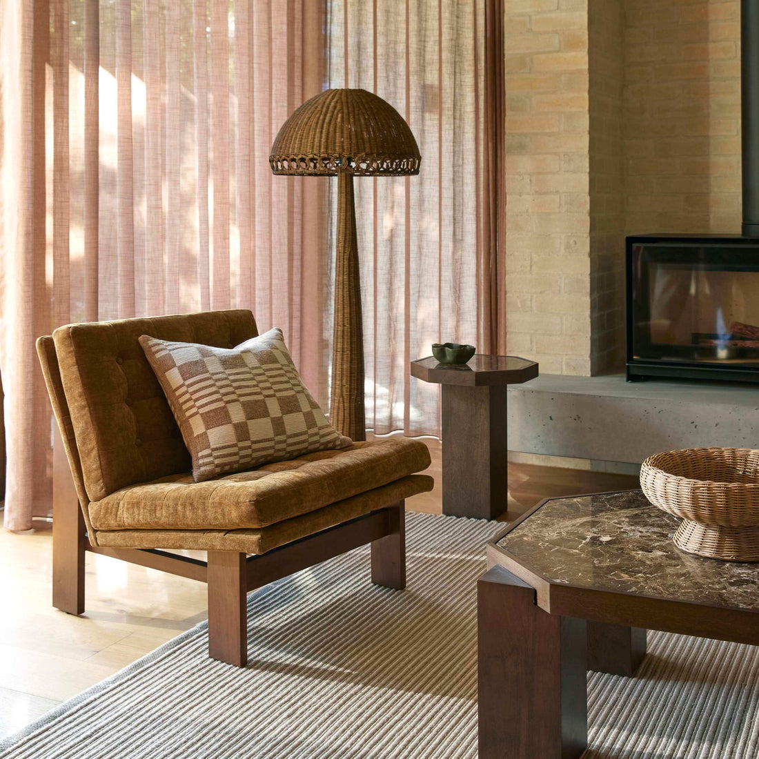 Ivory and Brown Check Cushion, 50cm