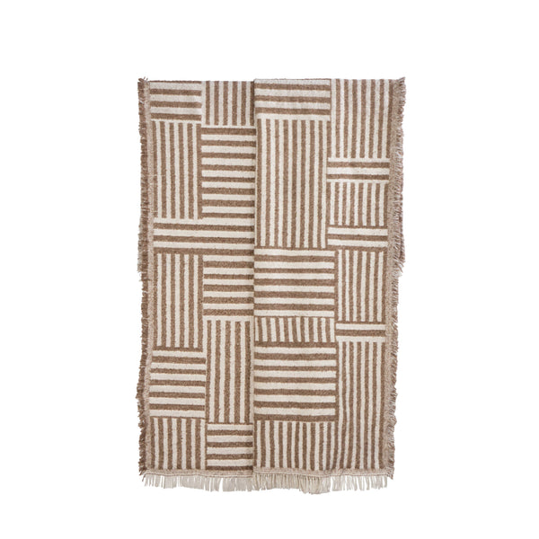 Ivory and Brown Woven Throw, 130x180cm
