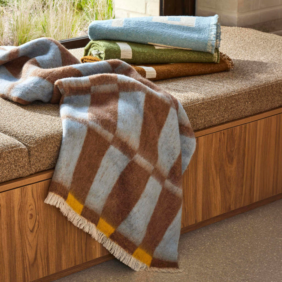 Blue and Brown Geometric Throw 130x180cm, Throw Blanket
