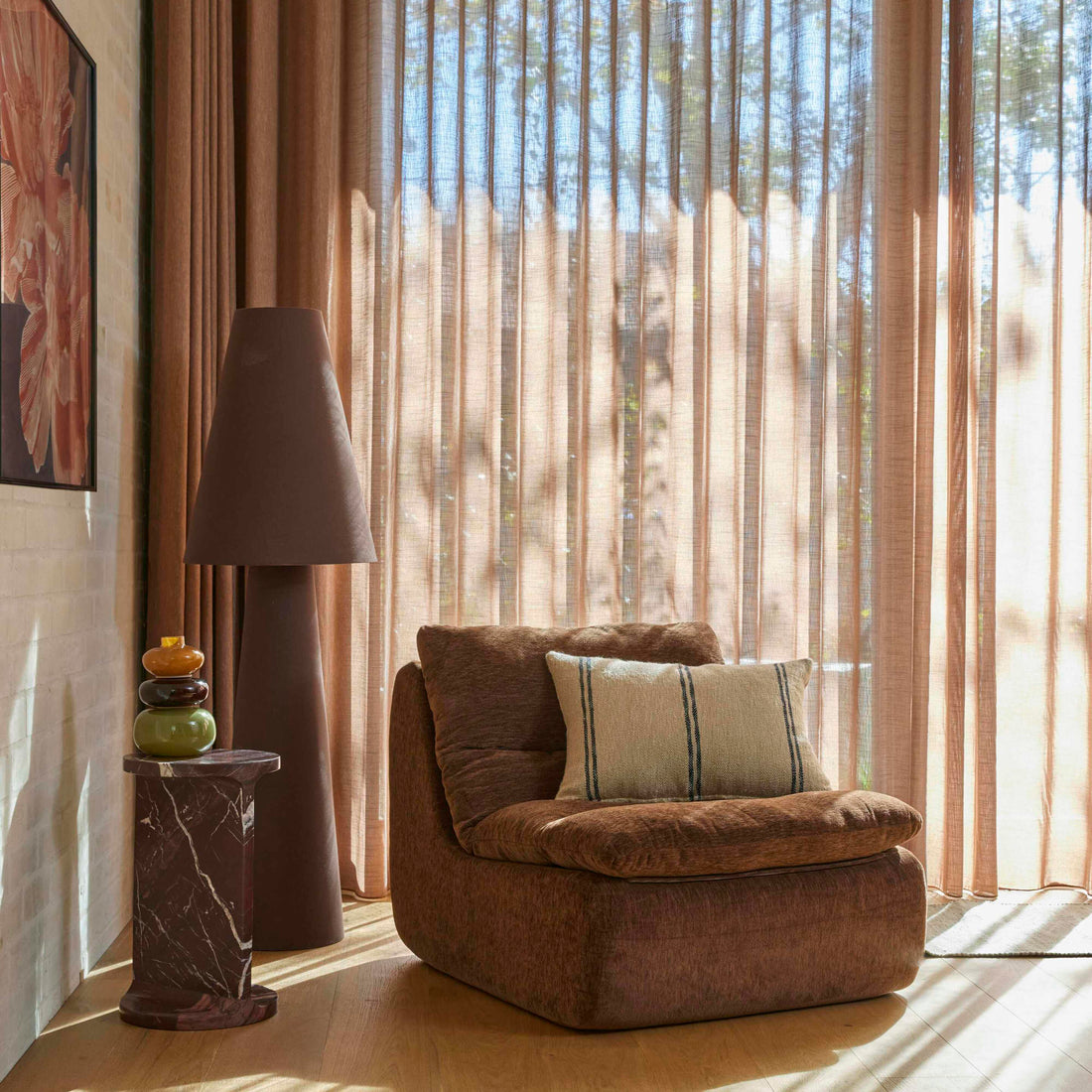 Brown Linen Floor Lamp, Tall 150cm