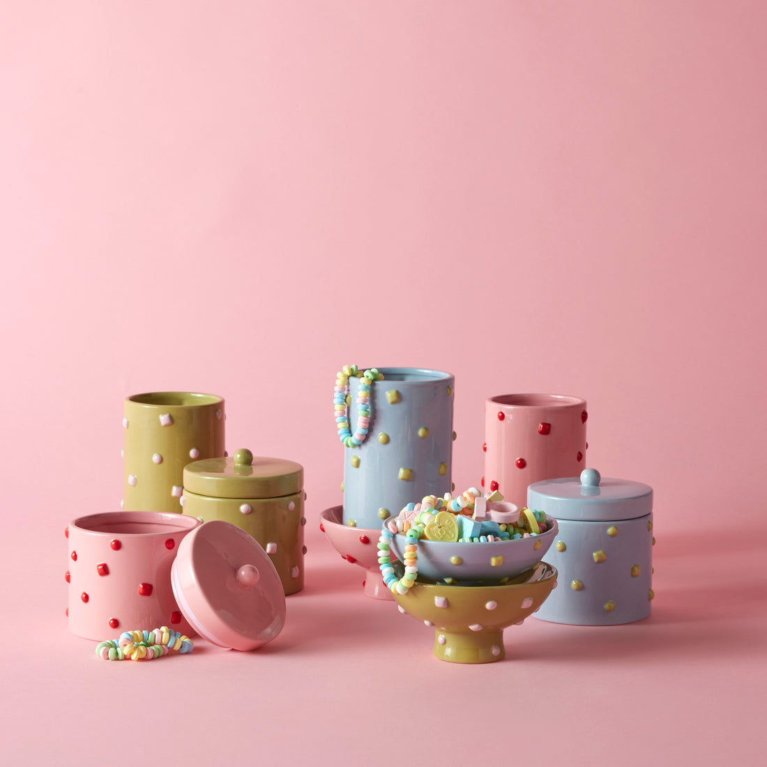 Pink and Red Stoneware Vase, Studded 16cm